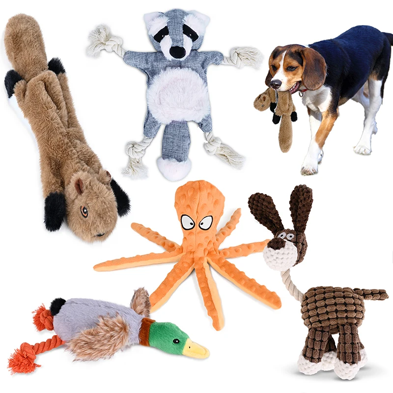 

2022 New Cute Plush Toys Squeak Crinkle Pet Bear Duck 3D Octopus Animal Dog Chew Squeaky Involved Squirrel Dog Toys