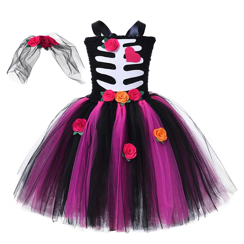 

Страшный скелет, костюмы на Хэллоуин для девочек, маскарадное платье-пачка с зомби, призраком для невесты, наряд для вечеринки для маленьких девочек, косплей-костюм