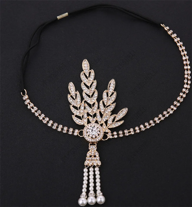 

Drop Shipping 1920's Costume Accessories Flapper Dress Costume Metal Headband Elastic Band Vintage Charleston Gold Jewelry