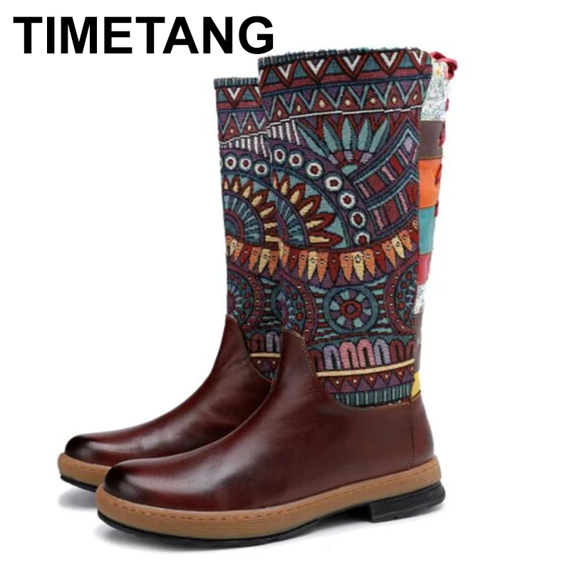 

Женские сапоги ручной работы Vinatge, черные сапоги до колена из натуральной кожи, с круглым носком, в стиле ретро, обувь для верховой езды в западном стиле,