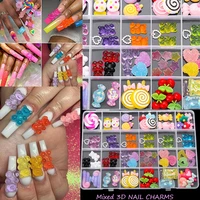 30pcs kawaii accessories cute gummy bear candy butterfly nail art decorations acrylic resin cartoon jewelry diy nail charms tips