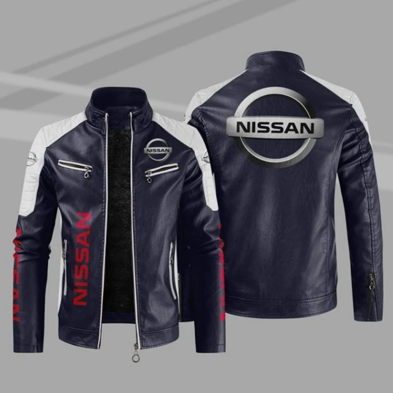 New NISSAN Logo PU Leather Jacket For Men Winter Men's Fashion Male Stand Collar Coat Motorcycle Jacket Casual Coats