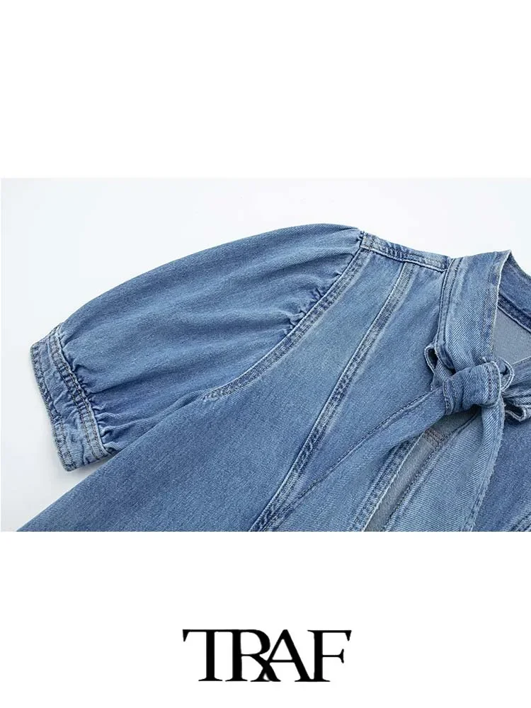 Женская Джинсовая блузка с бантом на шее свободная повседневная рубашка из