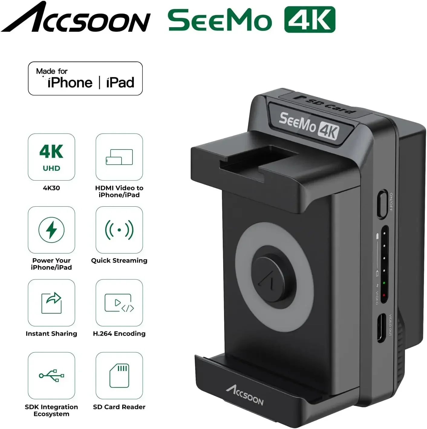 Фото Новый 2026 Accsoon SeeMo 4K (UIT03) — Монитор с поддержкой передачи видео для iPhone/iPad, HDMI, iOS, для камер №3