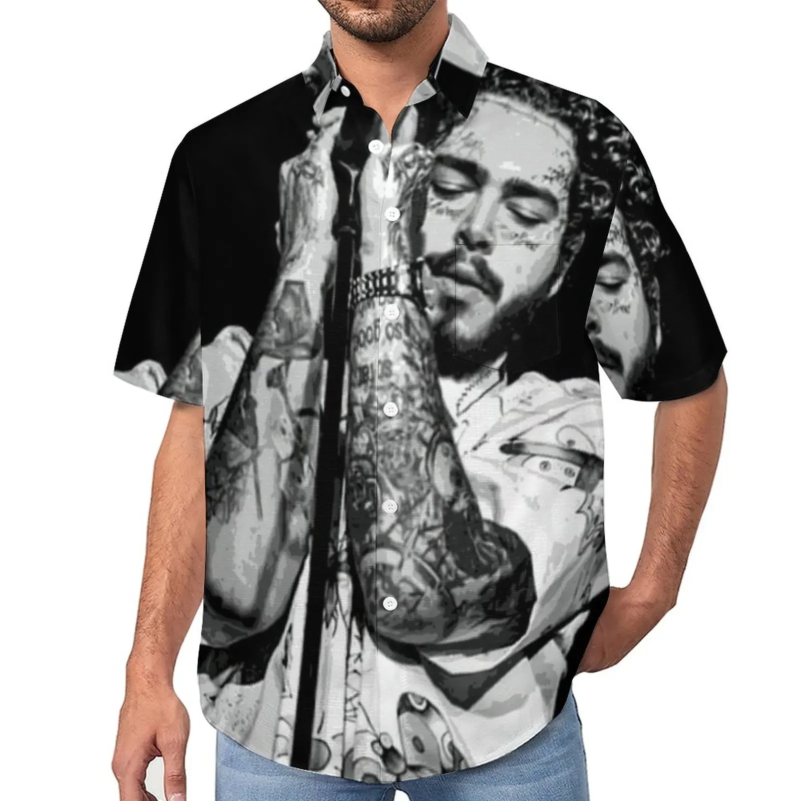 

Concert Song Post Malone Casual Shirt Rapper Music Cool Fan Art Vacation Loose Shirt Hawaii Streetwear Blouses Short-Sleeve Top