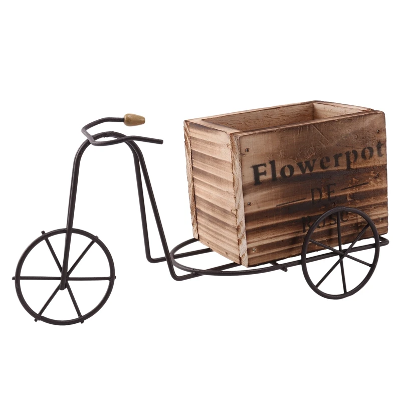 

Wooden Tricycle Model Flower Pot Wrought Iron Bicycle Flower Stand Indoor Storage Rack Home Garden Desktop Decor Crafts Gifts