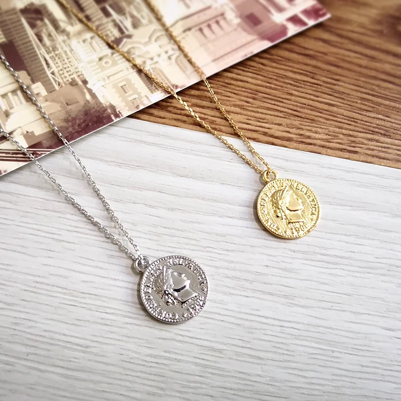 

Fashion retro gold coin pendant fashion hipster cold wind coin ins lucky goddess necklace (color: gold, silver)