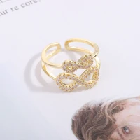 wholesale simple double eights zircon rings for women korean fashion party jewelry adjustable making girl gift accessories