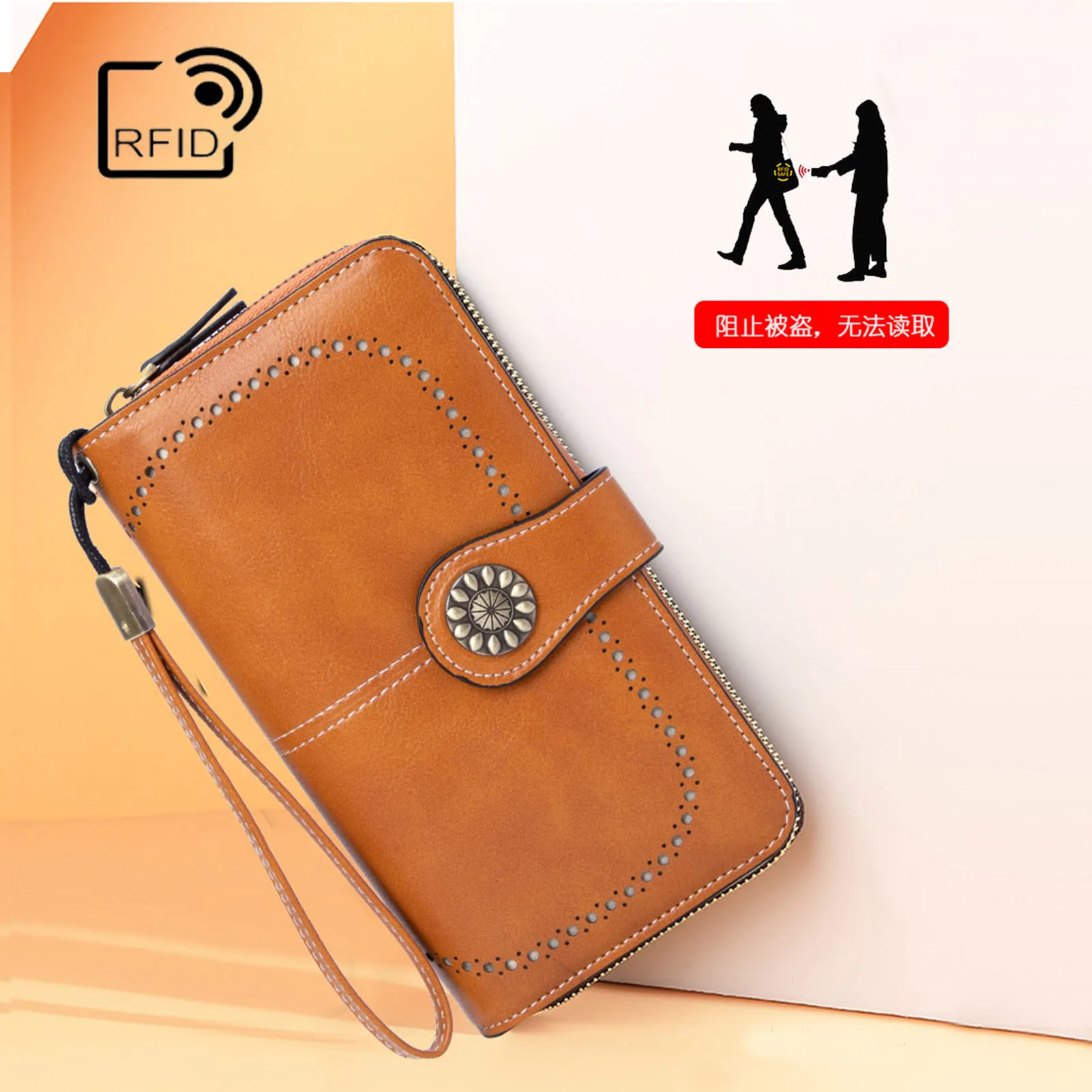 RFID Antimagnetic Vintage Leisure Style Wallet Long Zipper Women's Wallet Card Holder New High-capacity Handbag