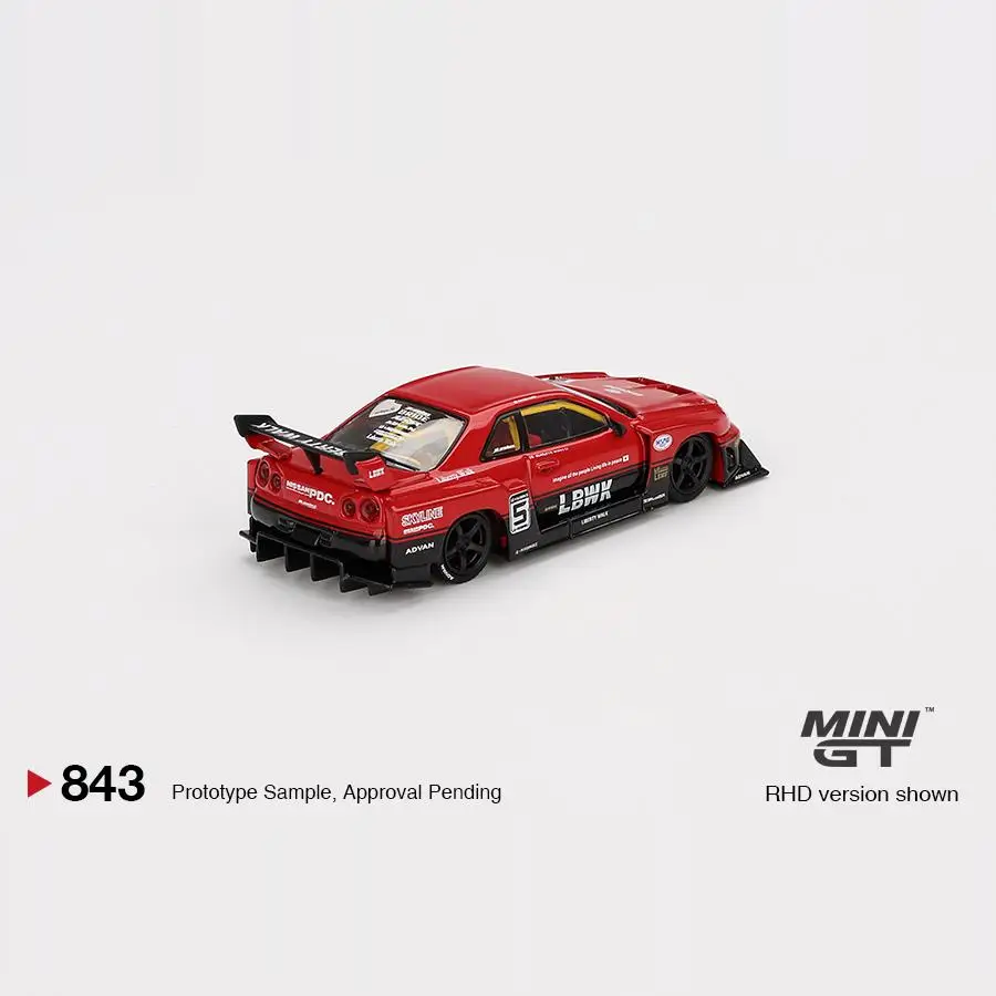 Фото MINI GT 1:64 Nissan LB-ER34 SKYLINE 843, литая миниатюрная модель из сплава, украшение для взрослых, игрушка для мальчиков, детский праздничный подарок на день рождения №3