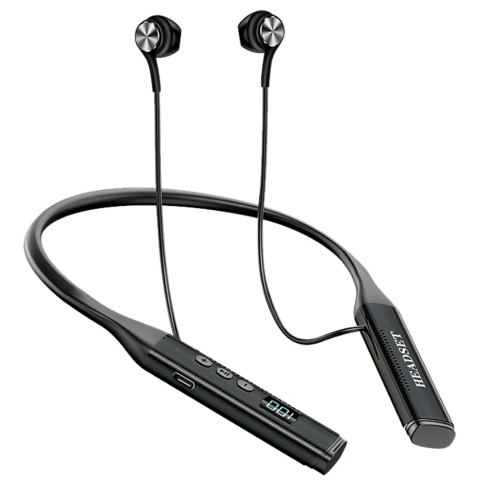 

Наушники Bluetooth 100 с шейным ободом, 5,3 часов работы, Спортивная гарнитура с шумоподавлением и аварийной зарядкой, черные