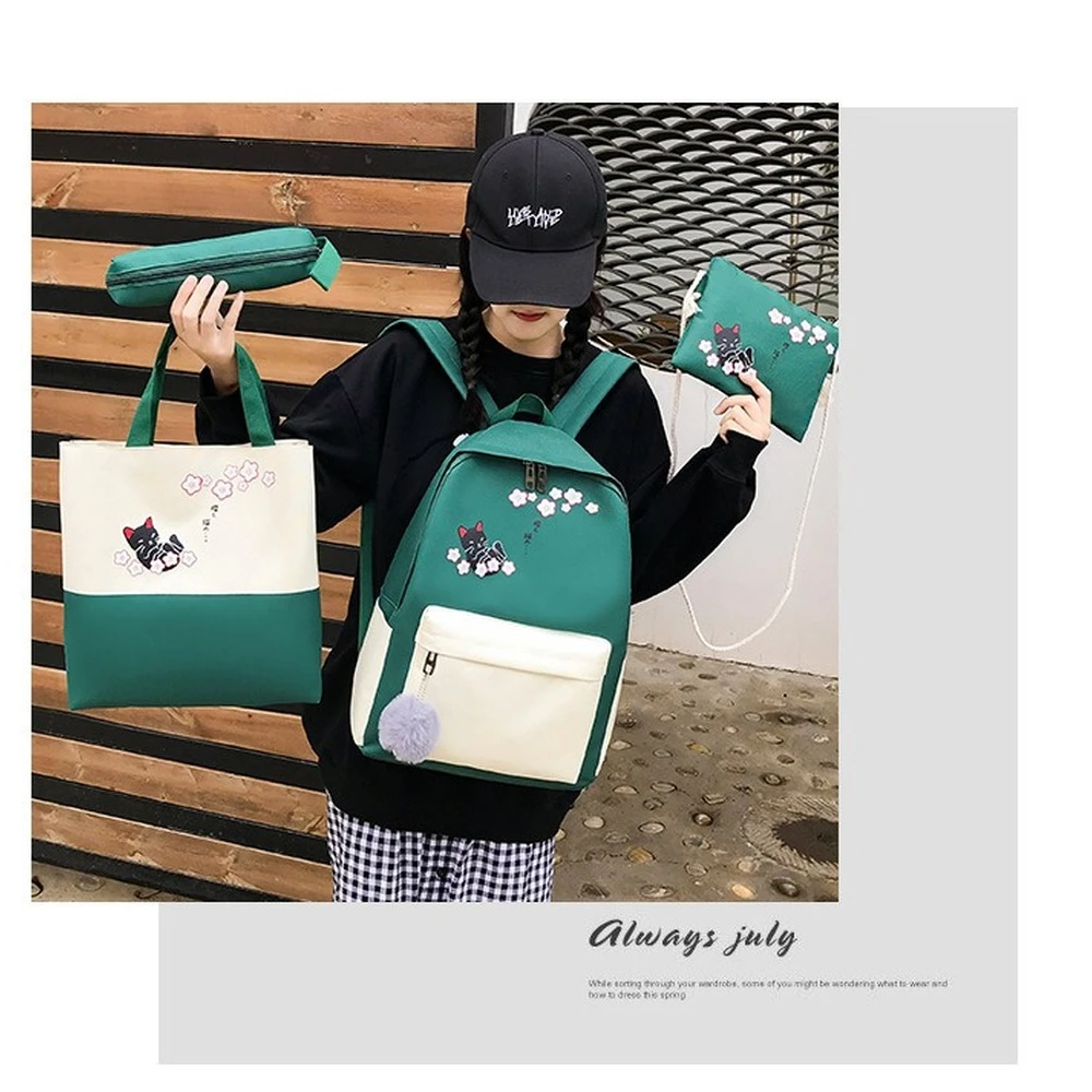 Schoolbag 4-piece Set of Student Rucksack Primary School Junior High School Student Bag Large Capacity Backpack Bags Backpacks