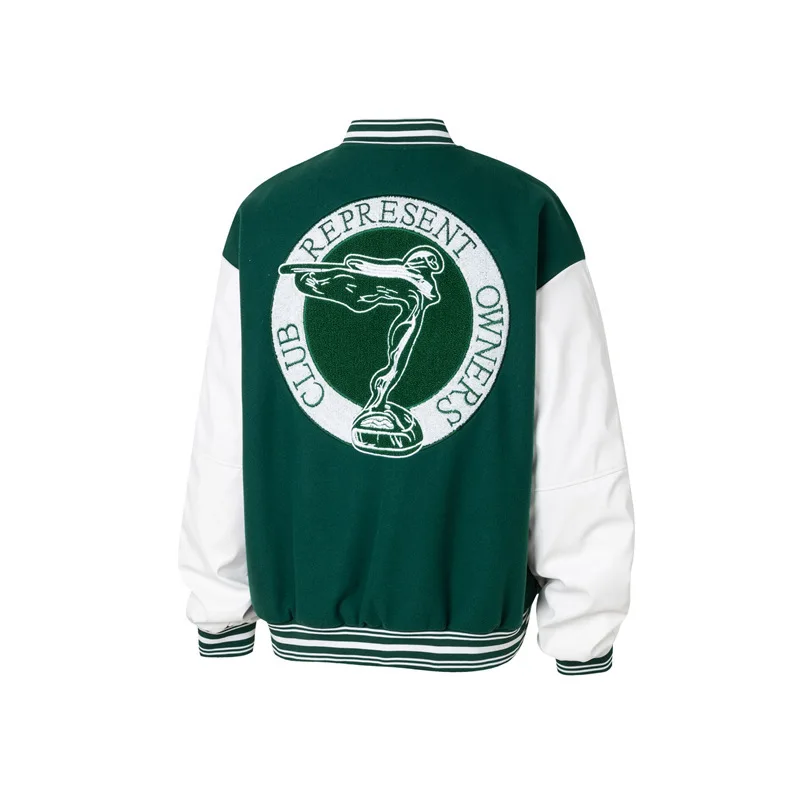 [BOMP] бессонная модная вышитая надписями куртка Flyman хлопковые кожаные рукава