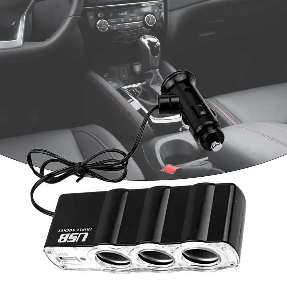 

Practical Auto Charger Safe Plug Play Car Charger 3 Socket Cigarette Igniter Splitter High Efficiency Car Phone Charger