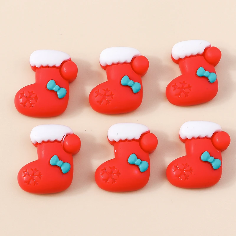 

10pcs Plastic Christmas Red Stocking Charms Flatback Resin Cabochons for Handmade DIY Jewelry Making Accessories Wholesale