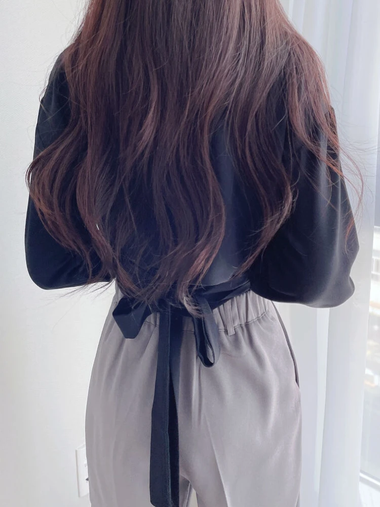 Woherb пикантные Короткие топы модная блузка женская рубашка с длинным рукавом и