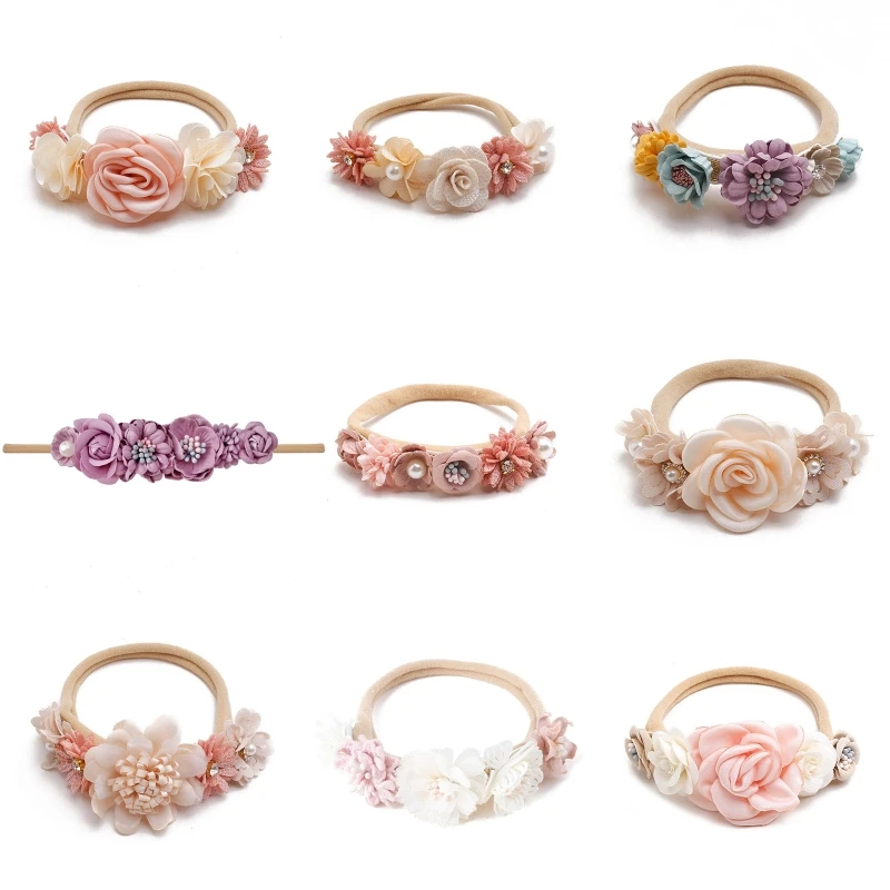 Детская повязка на голову с искусственным цветком стодневная для новорожденных