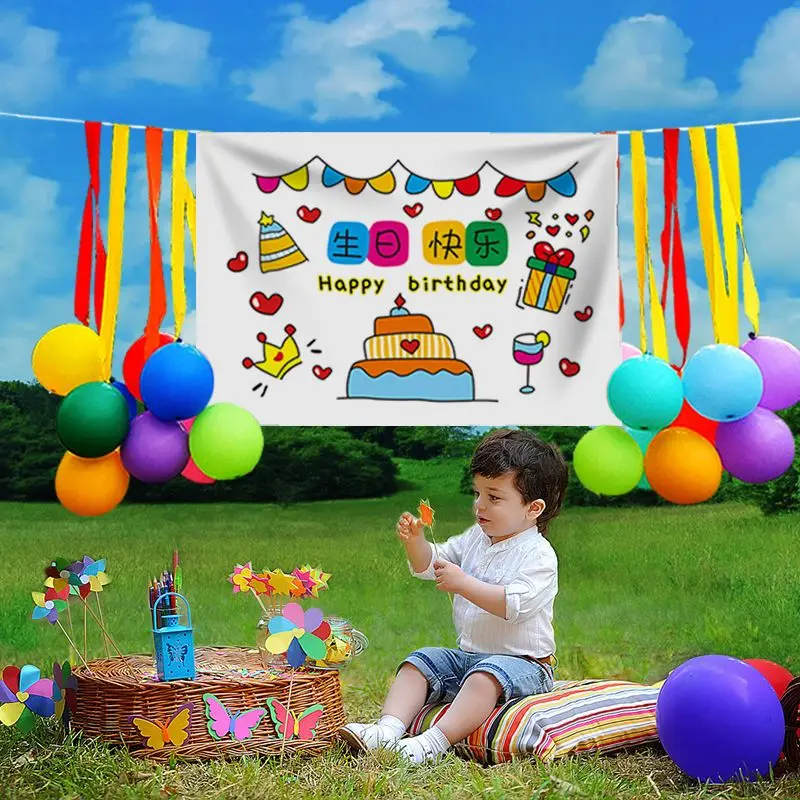 

Cute Baby Birthday Party Backdrops Hanging Cloth Set Background Decor School Kindergarten Children Room Wall Photo Props Banner