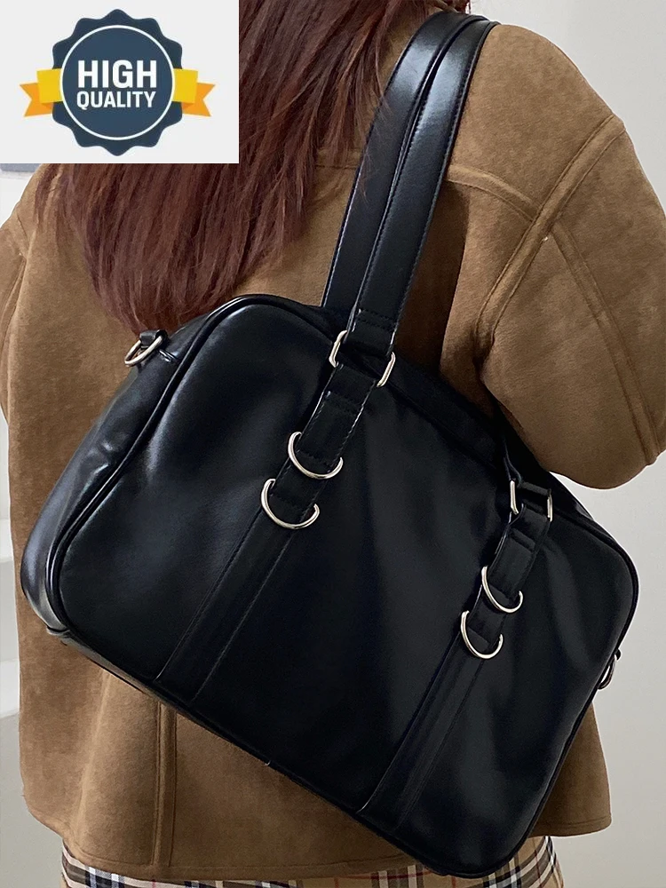 Винтажная вместительная черная сумка в студенческом стиле новинка 2023 модный