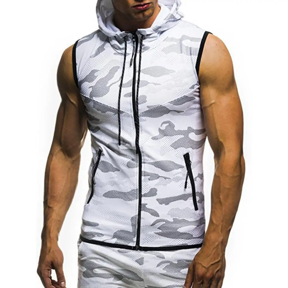 

New Camo Round Hem Casual Slim Sleeveless Hooded Vest for Men