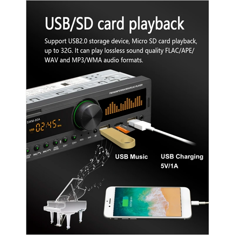 1Din автомобильный радиоприемник мультимедийный MP3-плеер с громкой связью FM AM