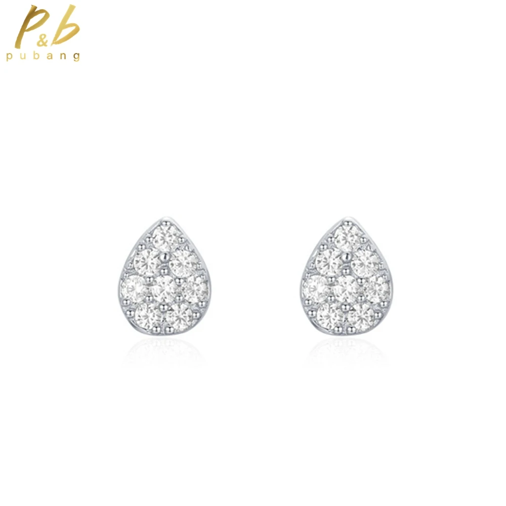 

PuBang Fine Jewelry Solid 925 Sterling Silver Full Gem High Carbon Diamond Pear Stud Earrings for Women Party Gift Drop Shipping