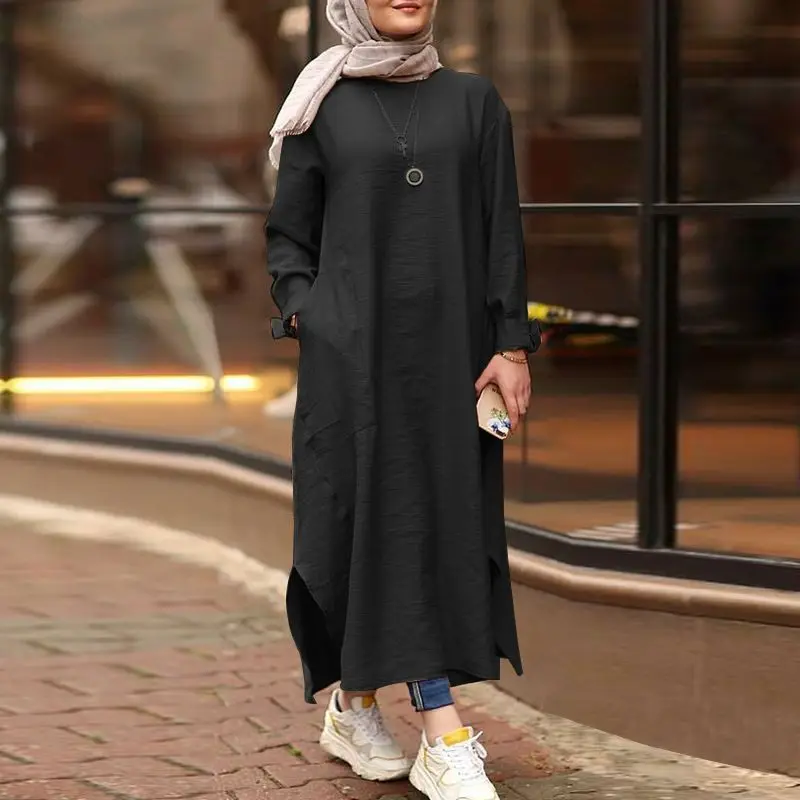 

Muslim Dress Muslim Fashion National Style Retro Women Round-neck Dress Middle East Dubai Abaya Turkey Long Dress Robe Donsignet