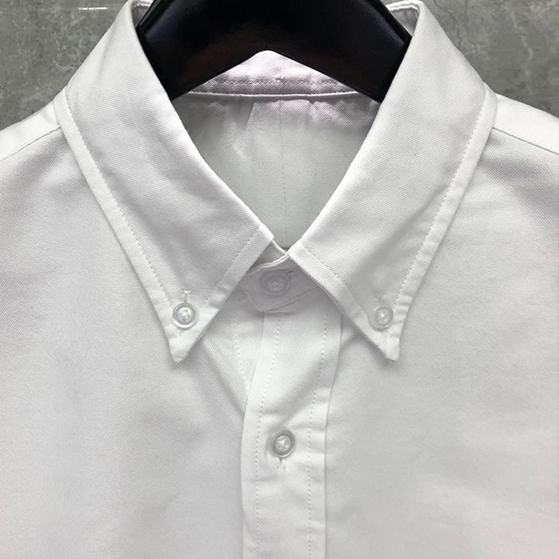 TB THOM Shirt Fashion Brand Tops Spring Autunm Vertical Stripe On Sleeve Design Casual Cotton Oxford Slim Wholesale Men’s Shirt