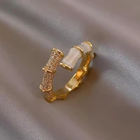 unique design opal bamboo shape adjustable ring opening korean woman girl party luxury fashion jewellery accessories gifts
