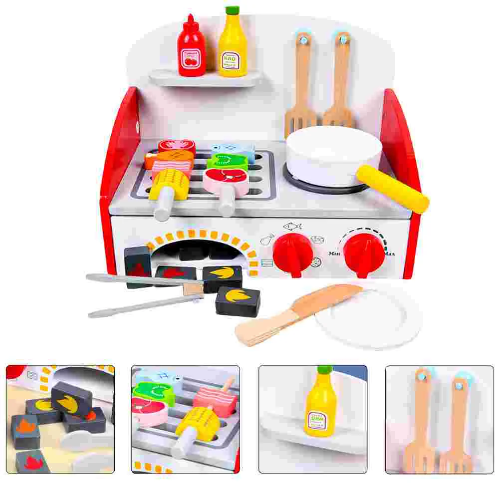 

1 Set of Wood Simulated Cooking Plaything Kids Kitchen Educational (Red)