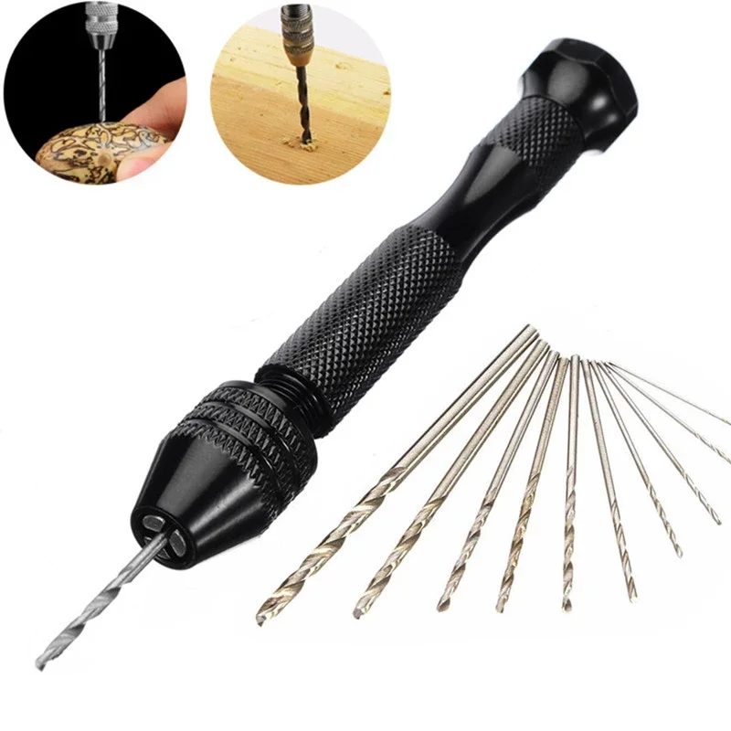

Mini Micro Aluminum Hand Drill With Keyless Chuck HSS Steel Twist Drill Bit Woodworking Drilling Rotary Tools Hand Drill Manual