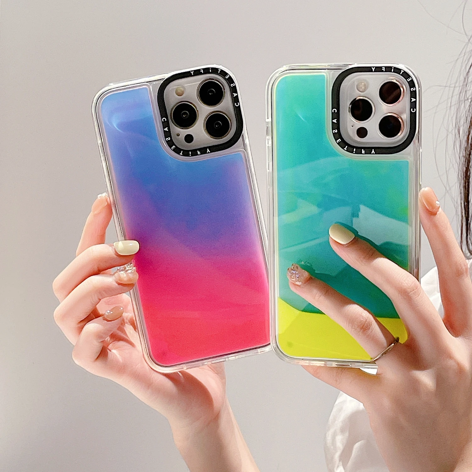 

INS Color Liquid Fluorescent Quicksand Phone Cases For iPhone 13 12 11 Pro Max XR XS MAX X Men And Women Anti-drop Soft Cover