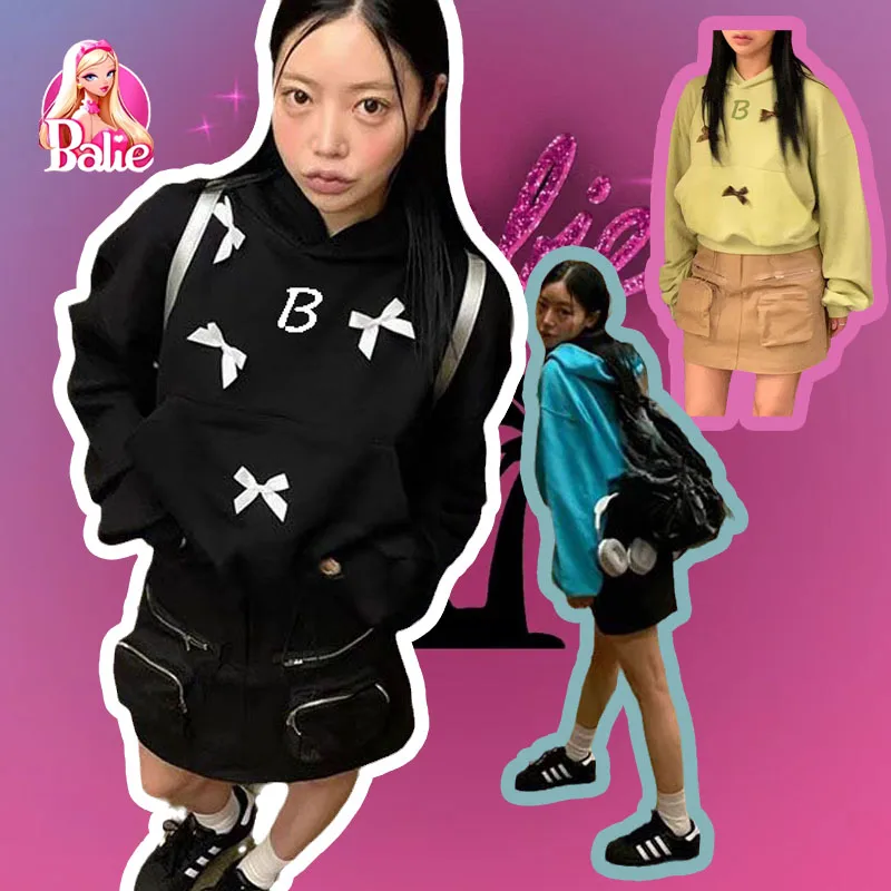 

2023 New Autumn and Winter Barbie Sweatshirt Cute Hot Girl Bow Print Hooded Fashion Loose Top Bottoming Shirt Birthday Gift