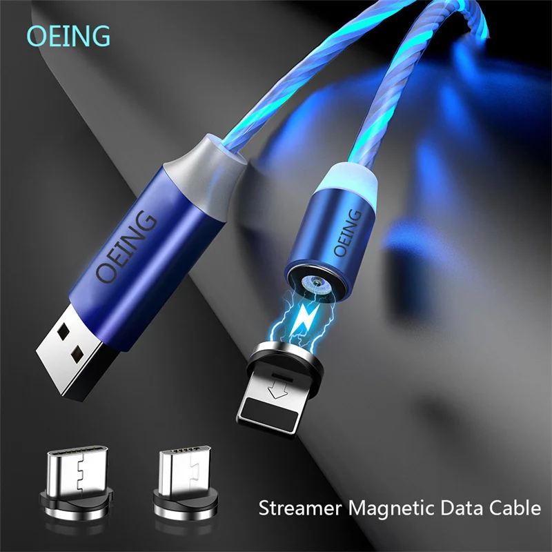 

OEING 1M 2M LED Streamer Light Magnetic USB Type-C Cable For iphone 13 12 11 Pro Max Xiaomi Huawei Samsung Phone Charger Cable