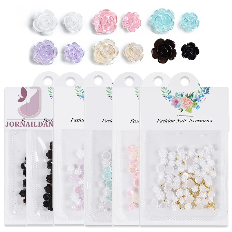 300 Silver Edge Roses Nail Art Charm Set White Pink Flat Flower Rhinestone Parts for DIY Korean Nail Art Decoration Accessories