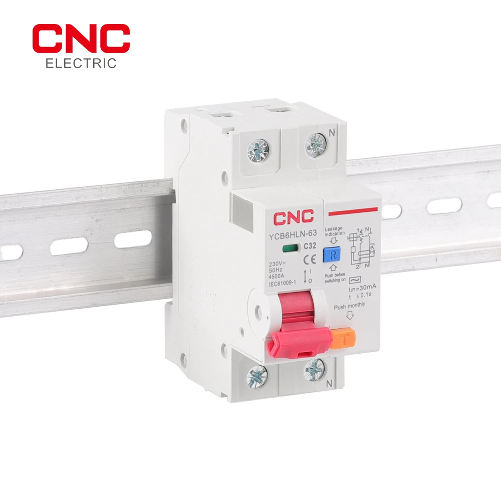 Interruptor de Corrente Residual Ycb6hln63 v 50 60hz do Cnc 230 30ma 1p n Rcbo Mcb sobre a Proteção Atual do Escapamento
