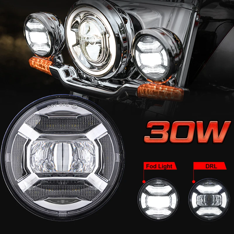 

2PCS 4.5Inch Fog Light Passing Auxiliary with DRL For FLHRC Road King Classic 30W LED Fog Lamp Motorcycle Accessories