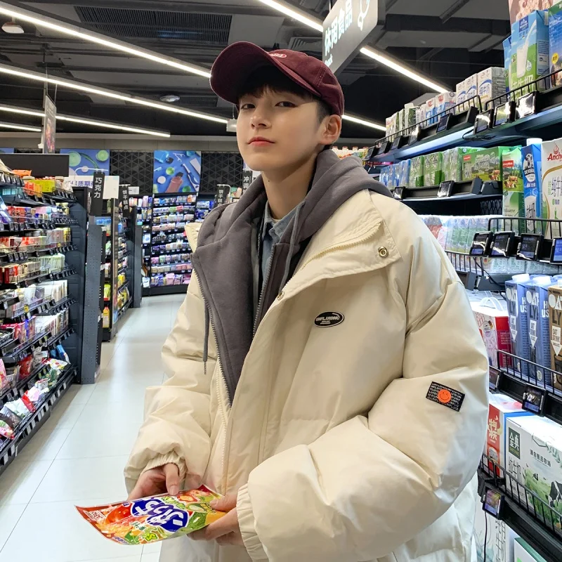 EOENKKY/Men's Hooded Parkas Unisex Korean Fake Two Piece Cotton Padded Jacket Fashion Brand Winter Warm Male Thicken Coats