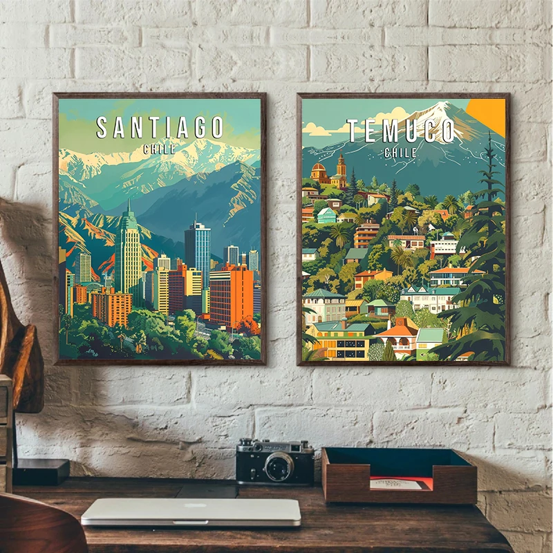 Ретро-постер с изображением туристических городов