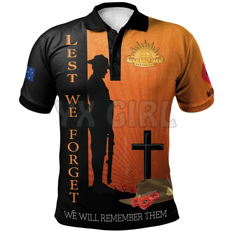 

2022 Summer shirts women for men Anzac Day Remembrance Day 3D printed Short sleeve t shirts Tops camisas