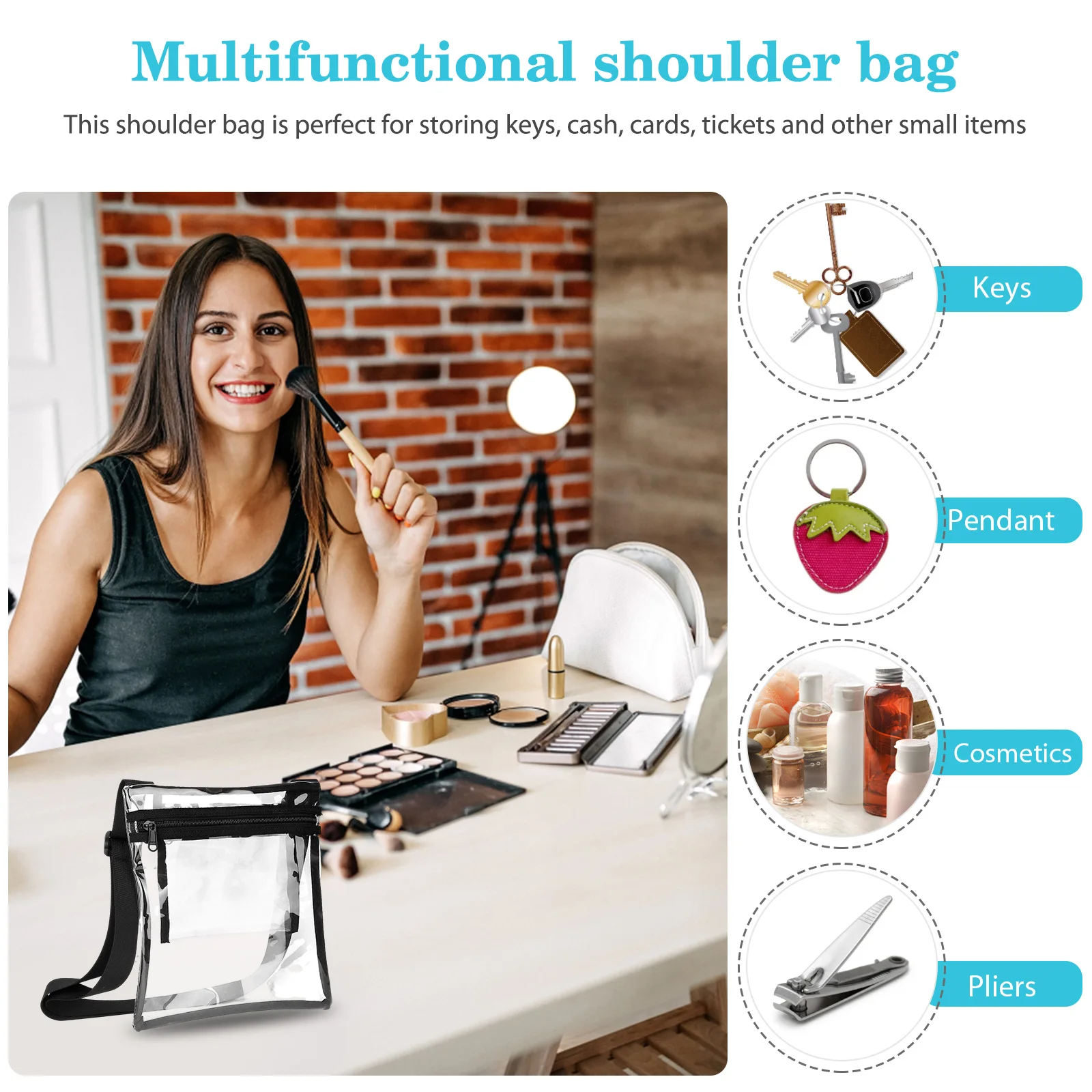 

Прозрачная сумка-мессенджер на молнии, сумочка кросс-боди из ПВХ, регулируемые ремешки на плечо, водонепроницаемые Подарки для женщин, проз...