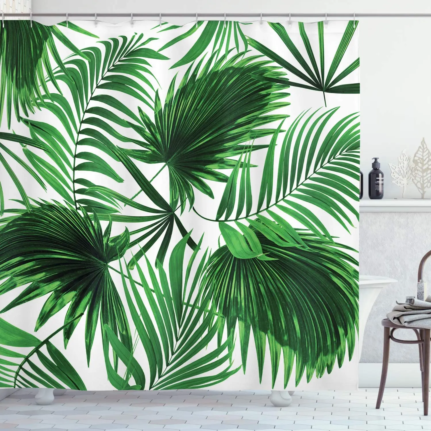 tropical jungle plants shower curtain monkey palm trees leopard flamingo parrot green leaves scenery bathroom decor curtains set free global shipping