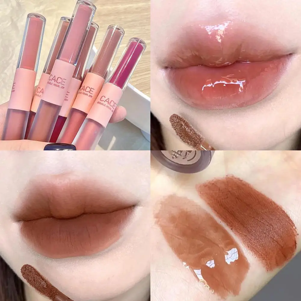 

1pcs Double Ended Lip Gloss Lipstick Mirror Translucent Lip Water Light Glaze Matte Lipstick Waterproof Students Korean Cosmetic