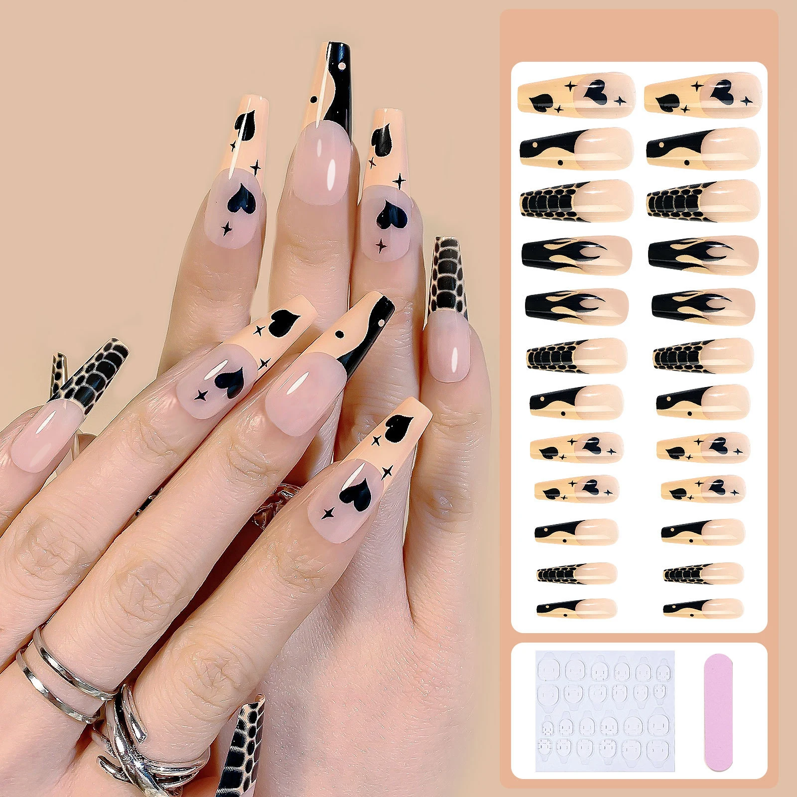 

24Pcs/set Detachable Ballerina False Nails Wearable Long Coffin Fake Nails Full Cover Nail Tips with Glue Manicure Tool