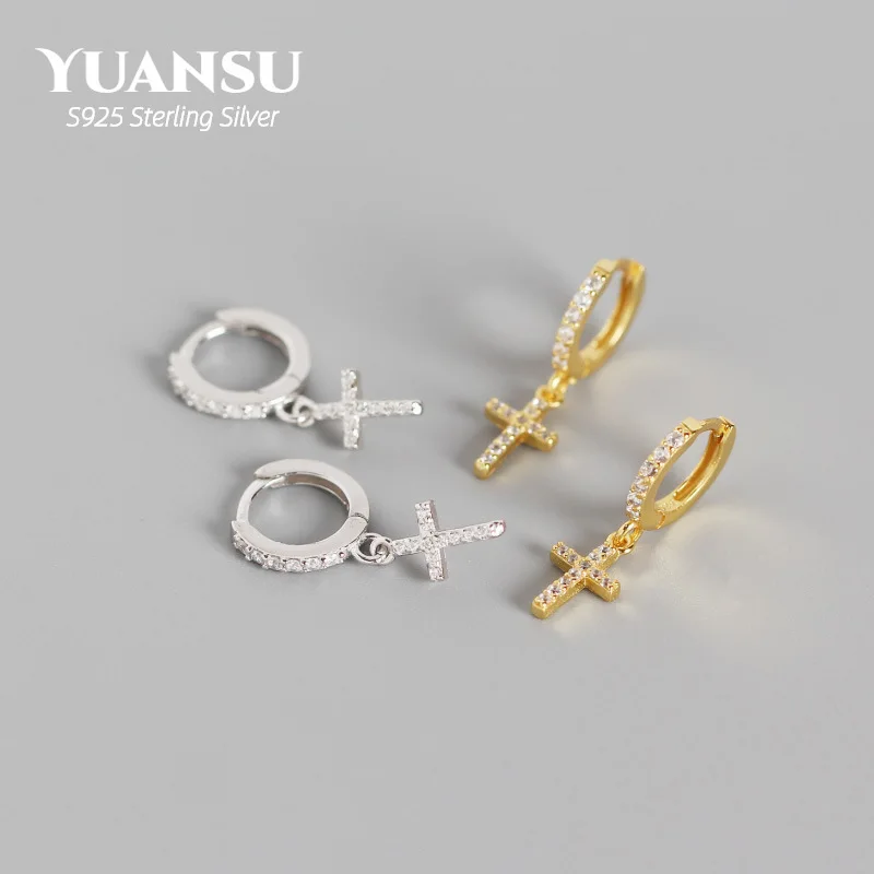 

New Fashion Genuine 100% 925 Sterling Silver Pave CZ Cross Gothic Stud Earrings for Women Party Bohemian Hip Hop Jewelry Gifts