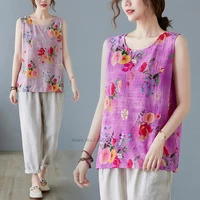 2022 flower printing casual vest chinese hanfu top vintage clothes loose vest women chinese sleeveless vest oriental tang suit