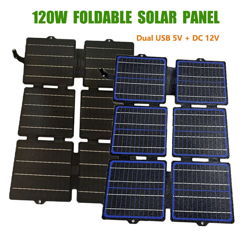 120W/60W ETFE Foldable Solar Panel Solar Power Bank 5V/12V Solar Charger Portable Outdoor Camping Waterproof Photovoltaic Pate