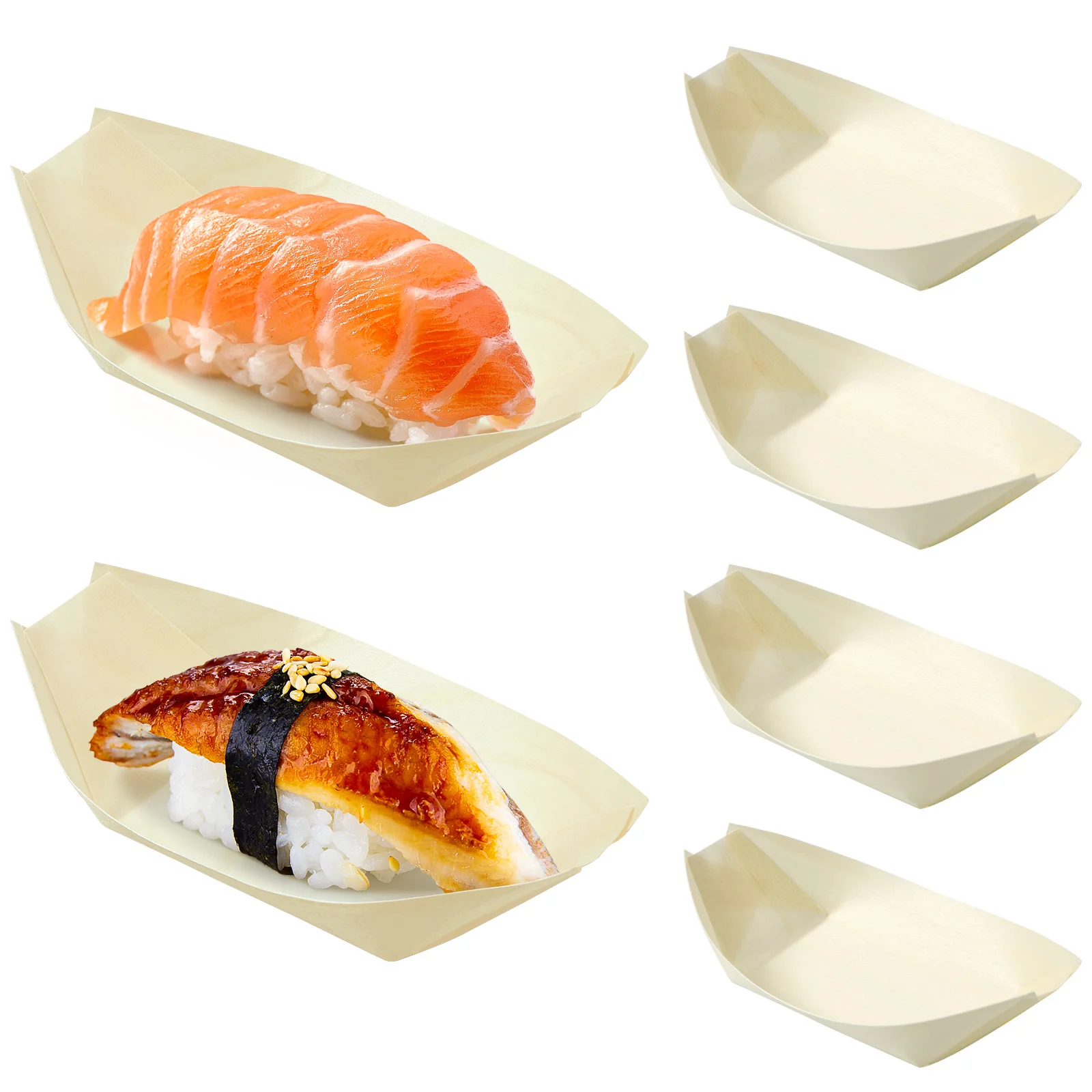 

Sushi Boat Tray Disposable Boats Bamboo Serving Plates Paper Wood Trays Bowls