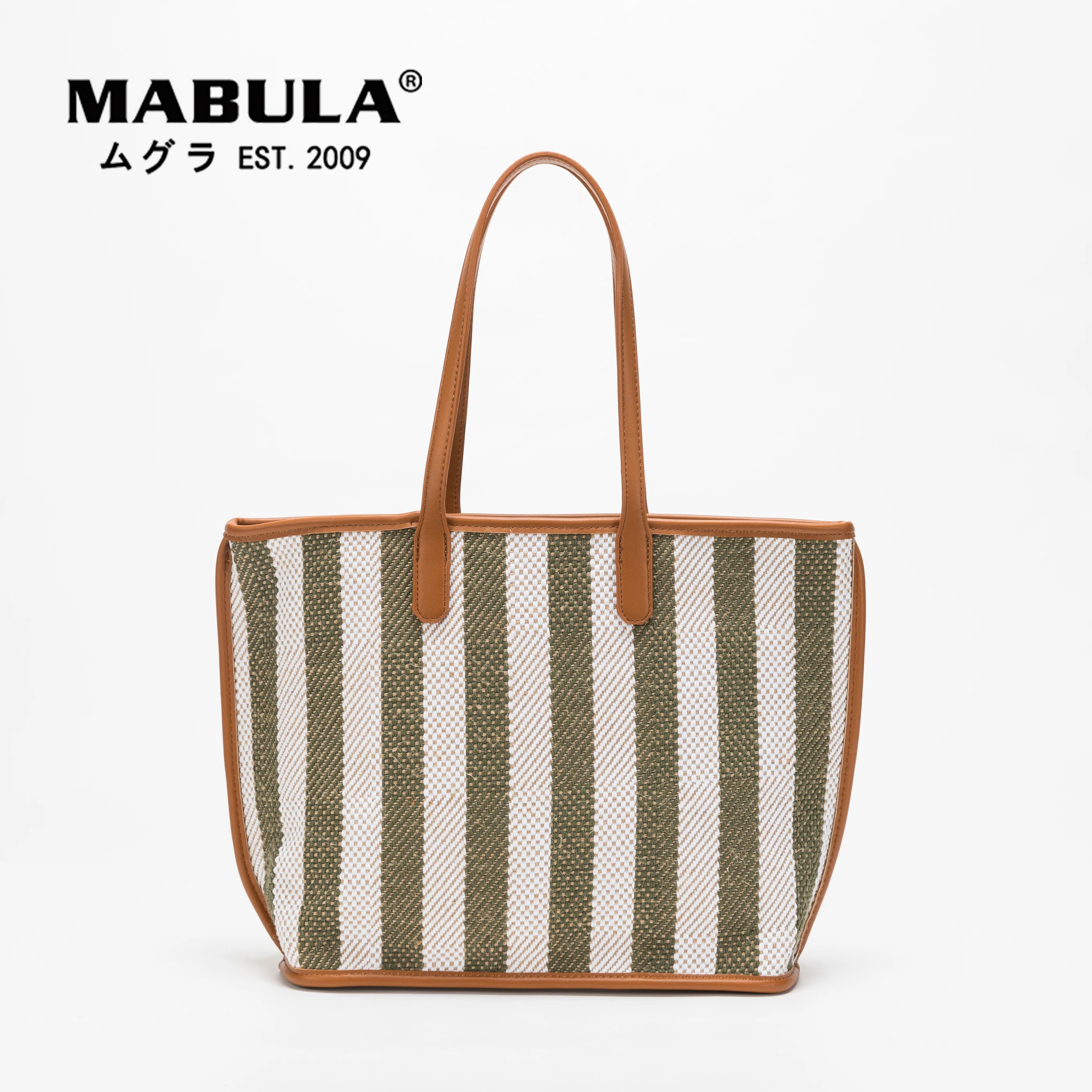 

MABULA Design Linen Woven Stripe Shopper Handbag Big Capacity Laptop Purse Women Work Tote Satchel 3 Pcs Set Casual Shoulder Bag