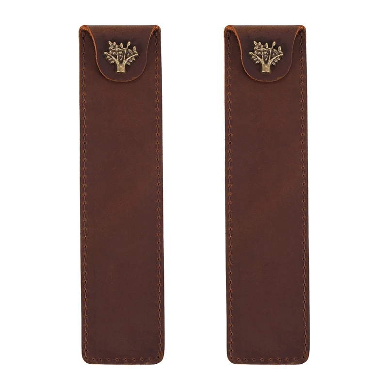 

2X Pen Pouch Holder Single Pencil Bag Pen Case With Snap Button For Rollerball Fountain Ballpoint Pen-Brown